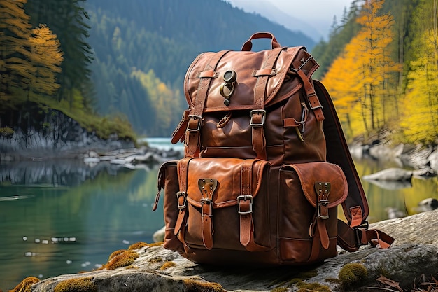 Mochila em uma montanha de rio