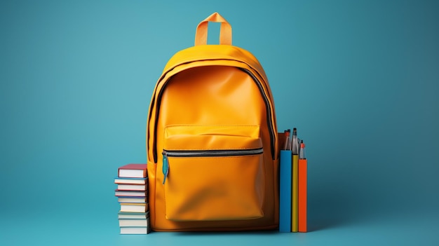 Foto mochila escolar com livros conceito de volta à escola