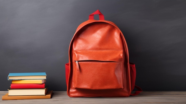 Foto mochila escolar com livros conceito de volta à escola