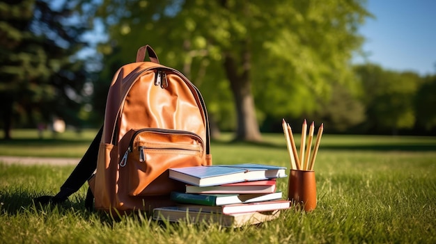 La mochila de la escuela en el parque