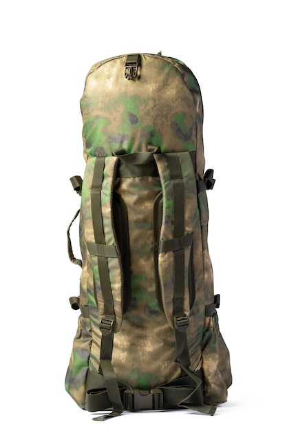 Mochila militar isolada em um fundo branco