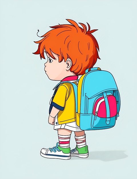 mochila de niña caminando a la escuela estilo de dibujos animados concepto del día internacional de los estudiantes