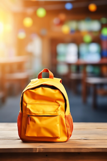 mochila para niños en una mesa de madera