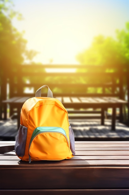 mochila para niños en una mesa de madera