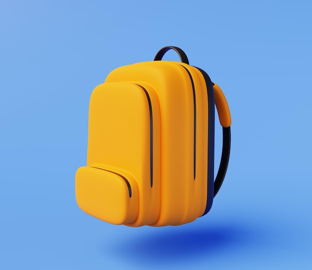 Foto mochila para niños perfecta para la vuelta al cole en naranja y negro sobre fondo azul cielo