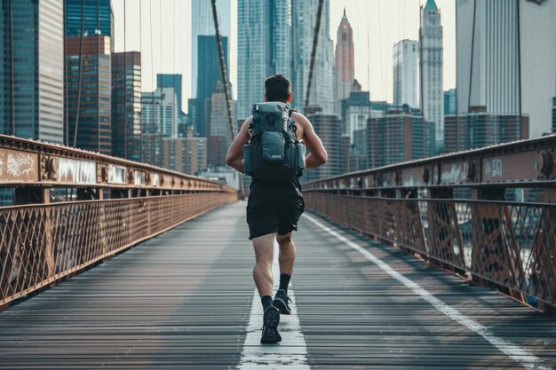 mochila pesada caminando deporte correr en la ciudad