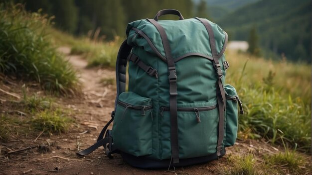 La mochila en una roca frente al paisaje montañoso