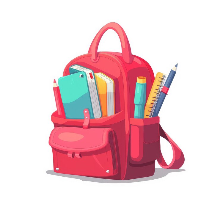 una mochila roja con bolígrafos y lápices en ella
