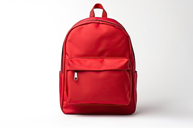 La mochila roja de los niños aislada sobre un fondo blanco preparándose para la escuela