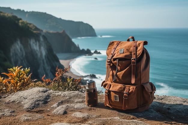 Mochila térmica de café com configuração costeira capturando