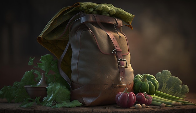 La mochila vieja está llena de sándwiches de verduras imagen Arte generado por Ai