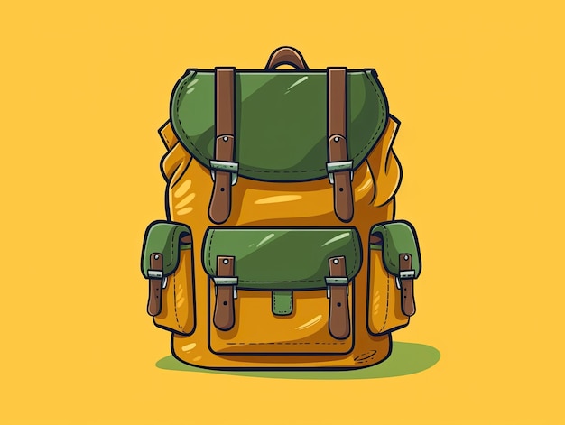 Mochila vintage verde ilustración logo estilo plano diseño de cartel digital simple IA generativa