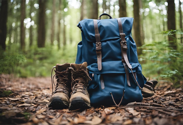 Mochilera y botas de senderismo en el bosque 2