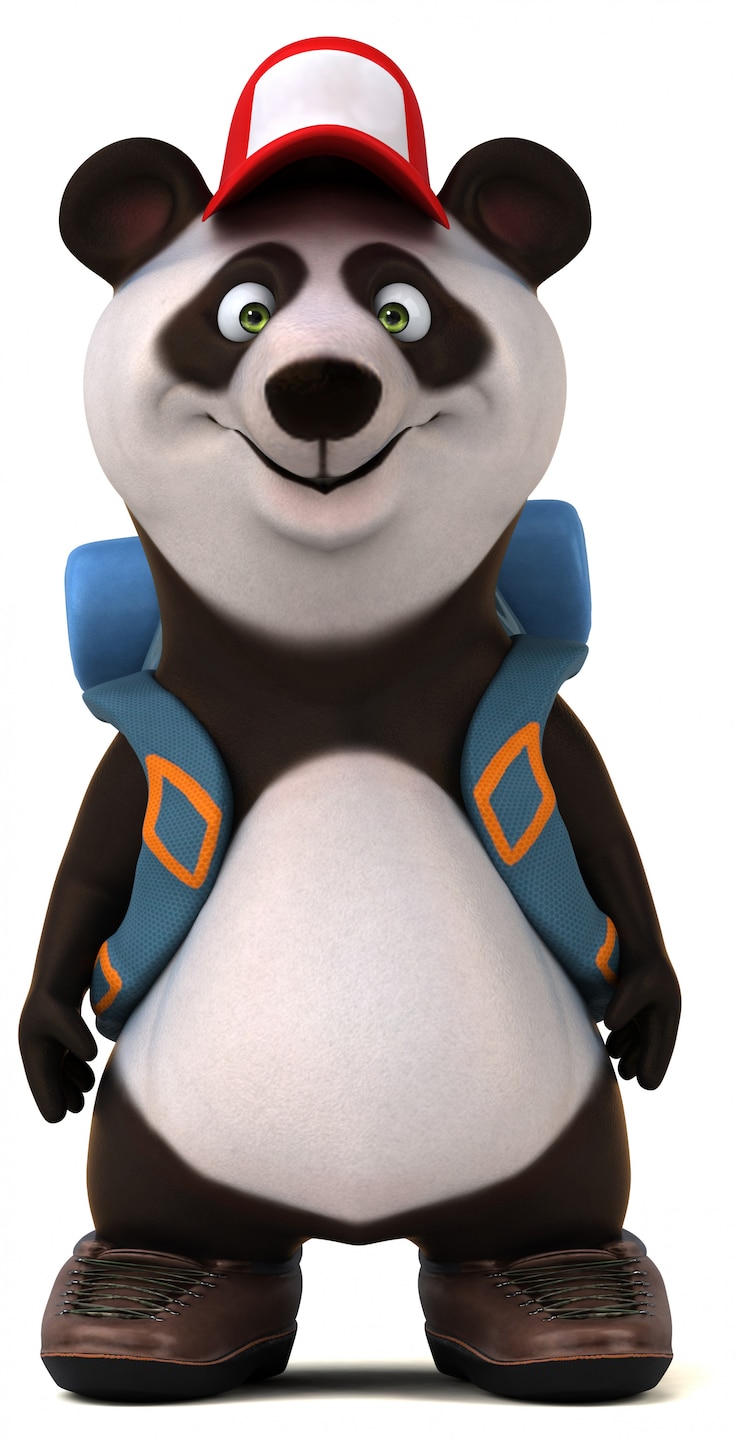 Foto mochilero panda divertido