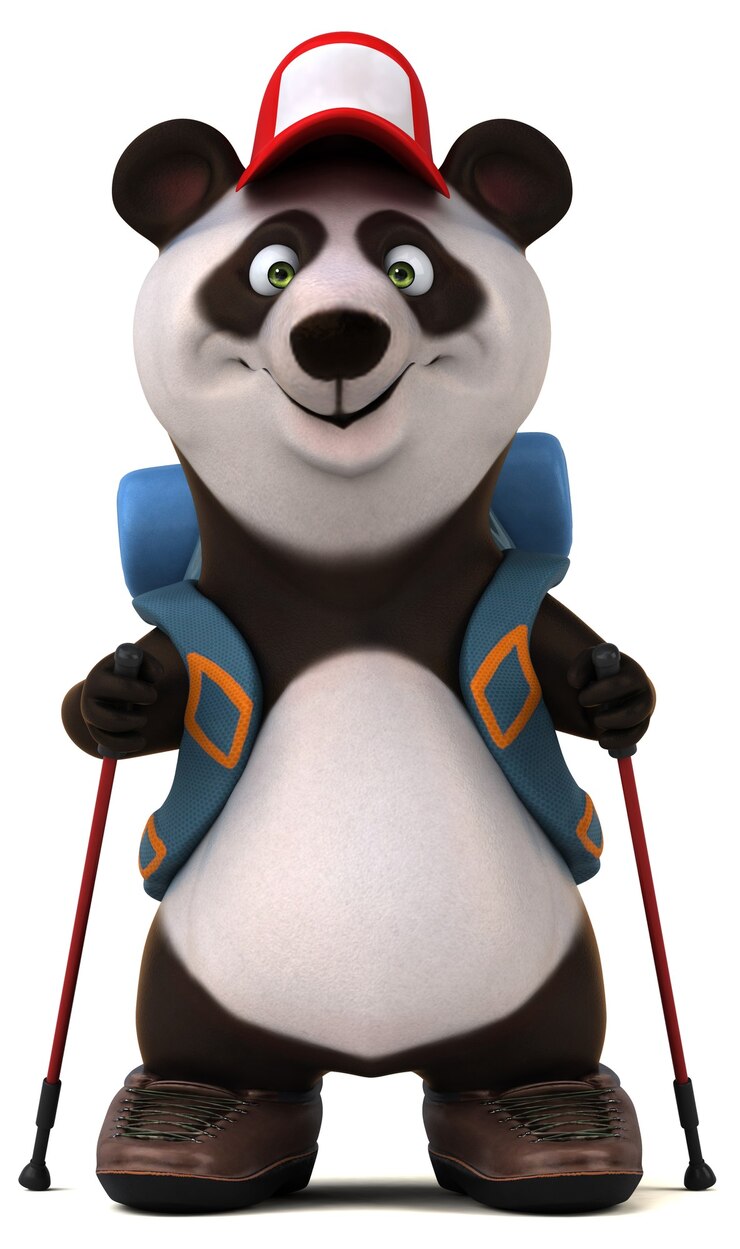 Foto mochilero panda divertido