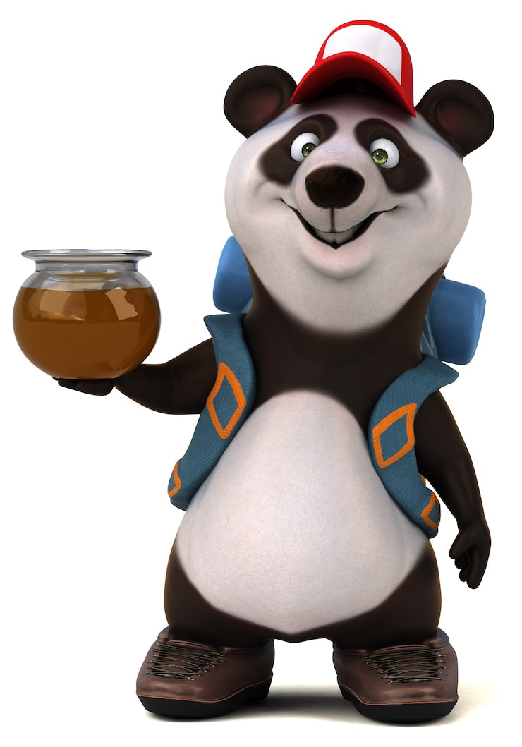Foto mochilero panda divertido