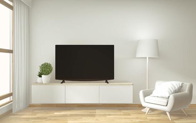 Mock-se armário de TV e exibir com design minimalista quarto e decoração estilo japonês