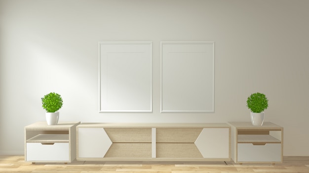 Mock-se armário de tv e exibir com design minimalista quarto e decoração estilo japonês