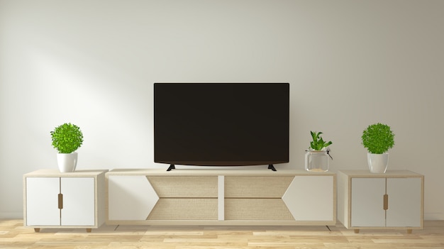 Mock-se armário de tv e exibir com design minimalista quarto e decoração estilo japonês