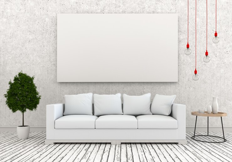 Foto mock-se quadro de cartaz na sala interior, render 3d
