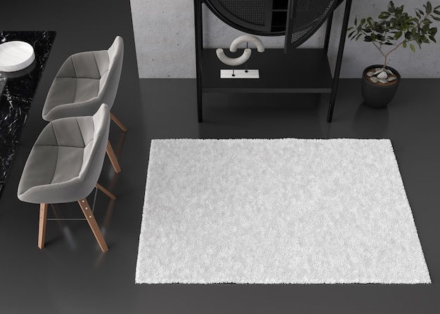 Mock up para alfombra Interior en estilo contemporáneo Vista superior Espacio para el diseño de su alfombra o moqueta Representación 3D de plantilla moderna