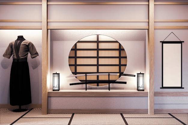 Foto mock up, diseñado específicamente en estilo japonés, habitación vacía. renderizado 3d