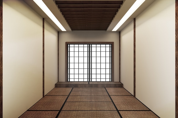 Mock up, diseñado específicamente en estilo japonés, habitación vacía. Representación 3D