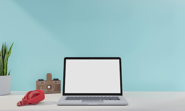 Mock-up eines Arbeitsraums mit leeren Bildschirm auf dem Laptop