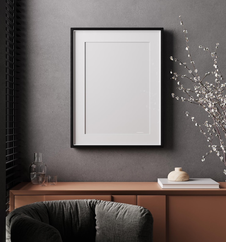 Foto mock up frame em estilo de casa interior fundo sala brilhante com consola renderização 3d