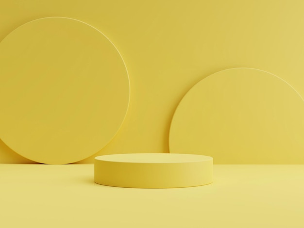 Mock up geometría podio presentación del producto fondo amarillo ilustración en 3D