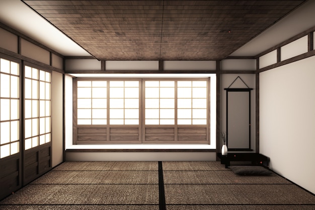 Mock-up, japanische leere Raum-Tatami-Matte Das Schönste gestalten. 3D-Rendering