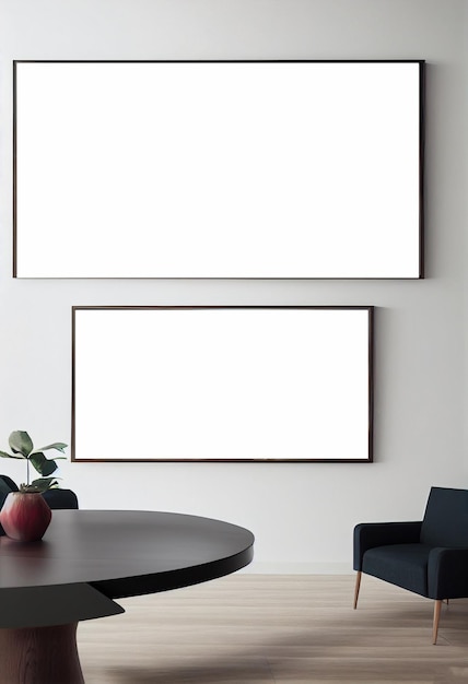 Mock-up leerer Plakatrahmen im modernen Innenhintergrund Kopierraum für Ihr Designbanner für Werbeleinwand Hipster-Innenhintergrund Wohnzimmer Bürostudio skandinavischen Stil