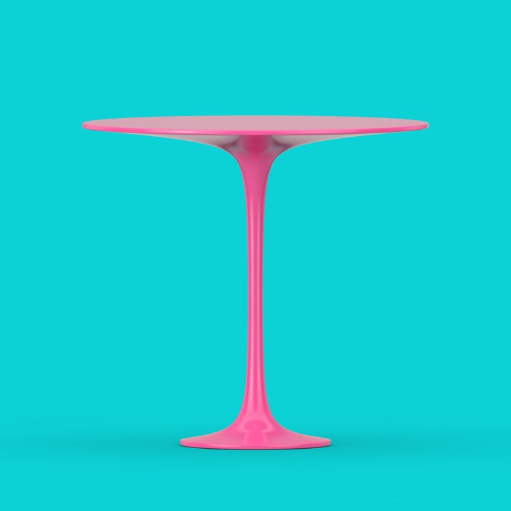 Foto mock up de mesa redonda de plástico moderno rosa en estilo duotone sobre un fondo azul. representación 3d