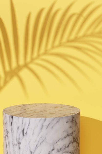 Mock up pantalla azul Tropical Shadow leaf 3D render en amarillo