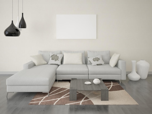 Foto mock up poster elegante sala de estar con un cómodo sofá renderizado 3d