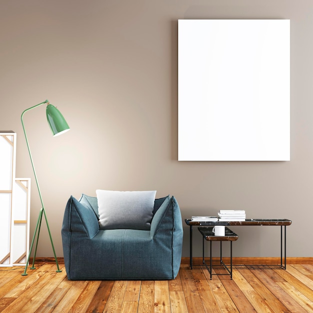 Mock-up-Poster mit Vintage-Pastell-Hipster-Minimalismus-Loft-Innenhintergrund 3D-Rendering 3D-Illustration