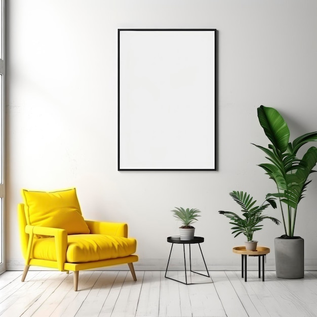 Mock up quadro de cartaz no fundo interior moderno sala de estar estilo escandinavo Generative AI