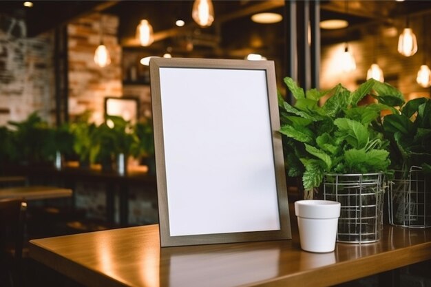 Mock up quadro de menu em branco na mesa na loja de café do restaurante