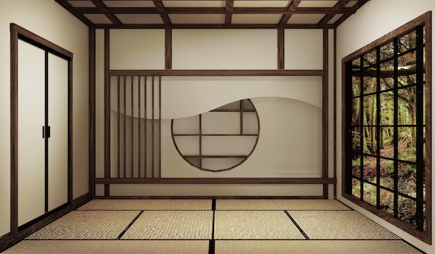 mock up, quarto vazio japonês tatami mat Projetando o mais bonito. Renderização 3D