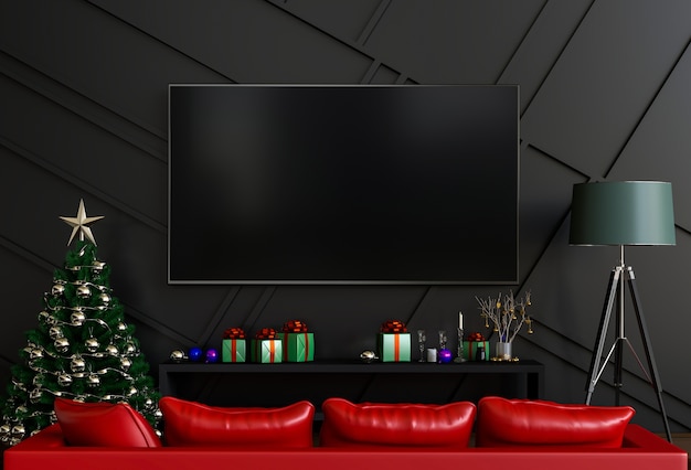 Mock up smart tv. sala de visitas interior do natal.