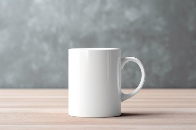 Mock up de taza blanca en una mesa de la cocina con pared blanca