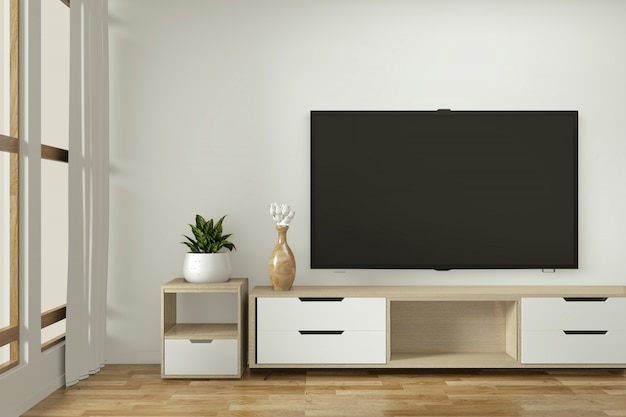 Foto mock up tv armário no zen moderno quarto vazio japonês minimalista estilo