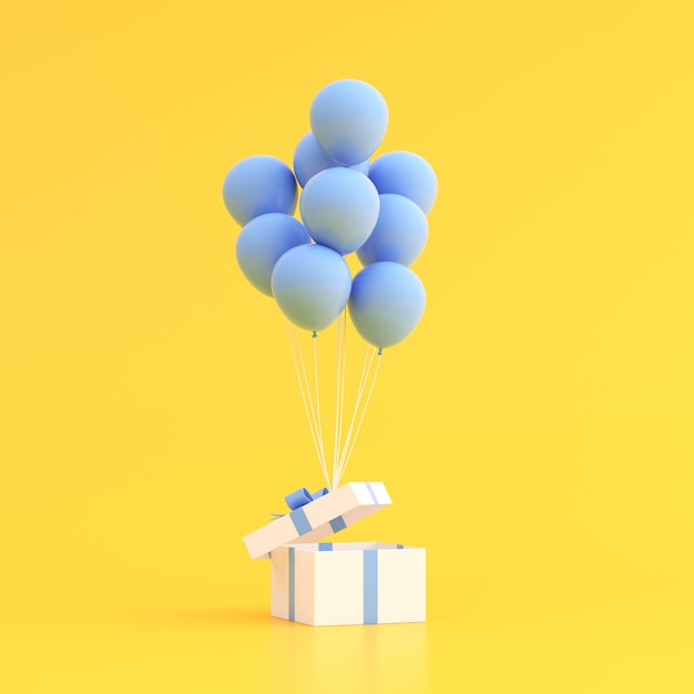 Mock-up von Geschenkbox und Luftballons.