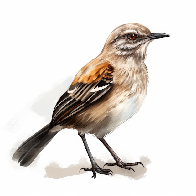 Mockingbird marrom desenhado à mão sobre fundo branco