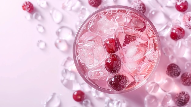 Mocktail de bagas com coquetel rosa gelado em estilo minimalista