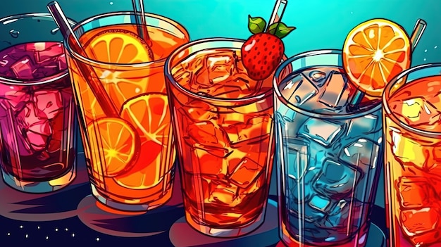 Mocktails para opções não alcoólicas Conceito de fantasia Ilustração pintura