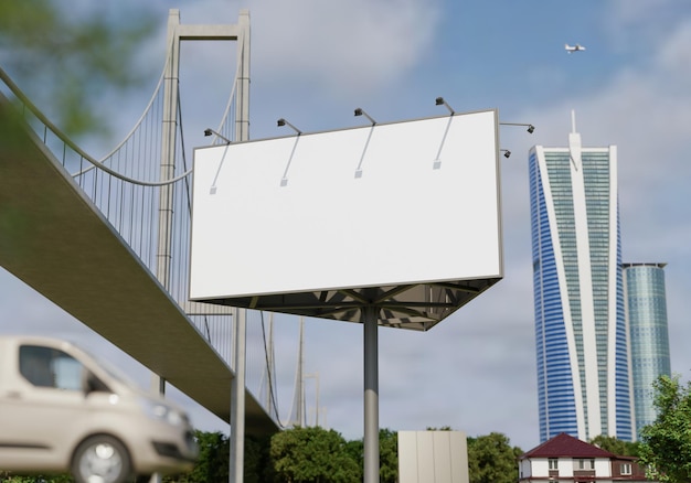 Mockup 3D de cartel en blanco en el centro de la ciudad