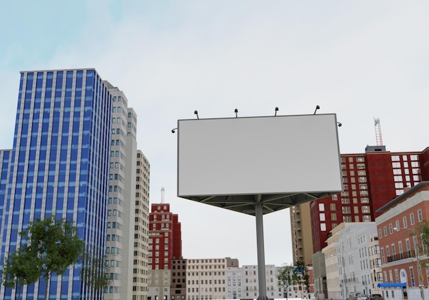 Mockup 3D de cartel en blanco en el centro de la ciudad