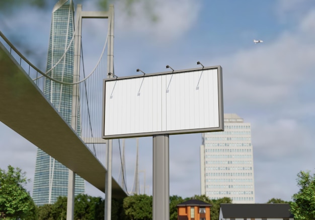 Mockup 3D de cartelera en blanco en el centro de la ciudad