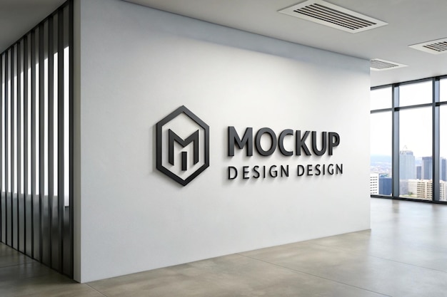 Mockup 3D del logotipo en la pared blanca